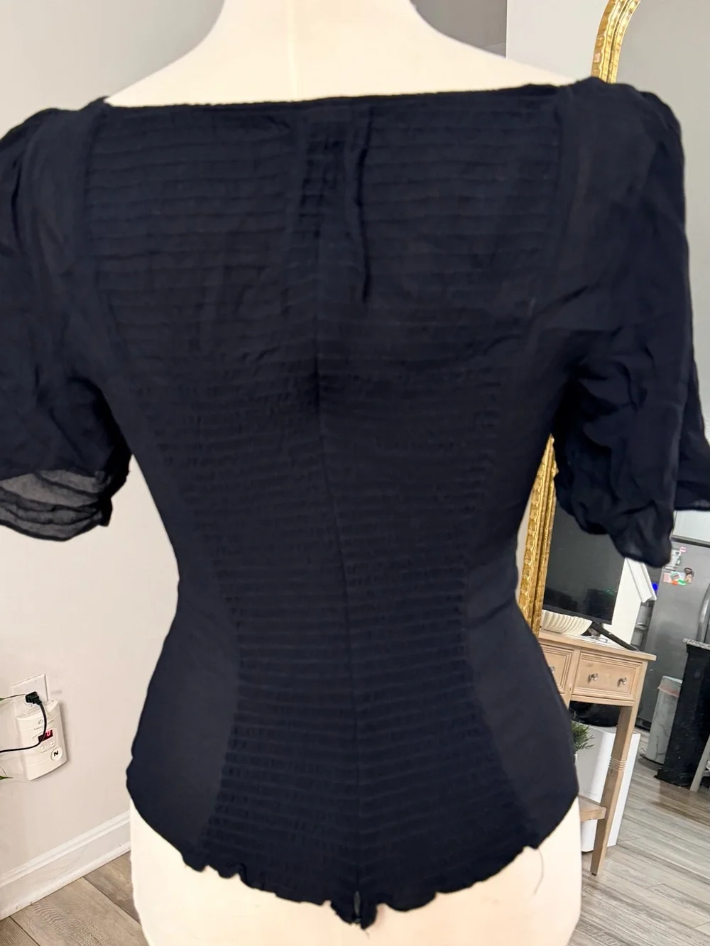 Reformation Black Square Neck Puff Sleeve Blouse